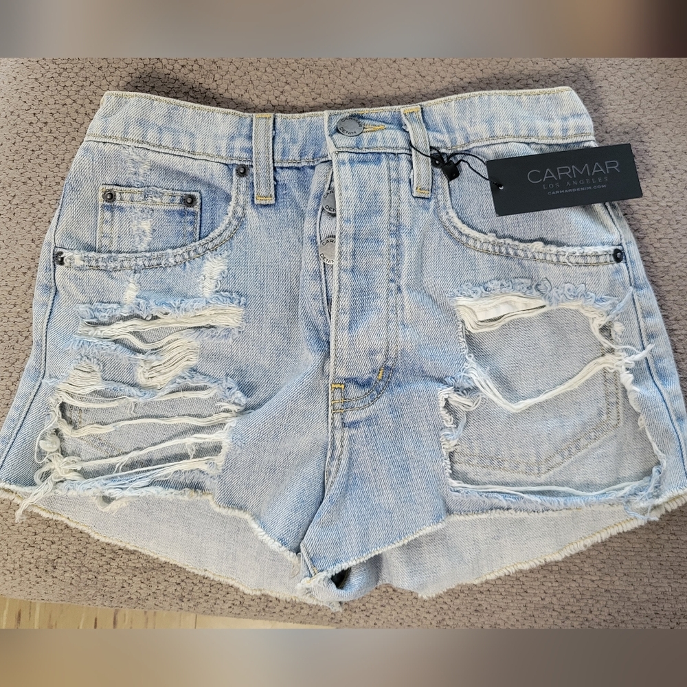 Carmar Light Blue Distressed Denim Shorts